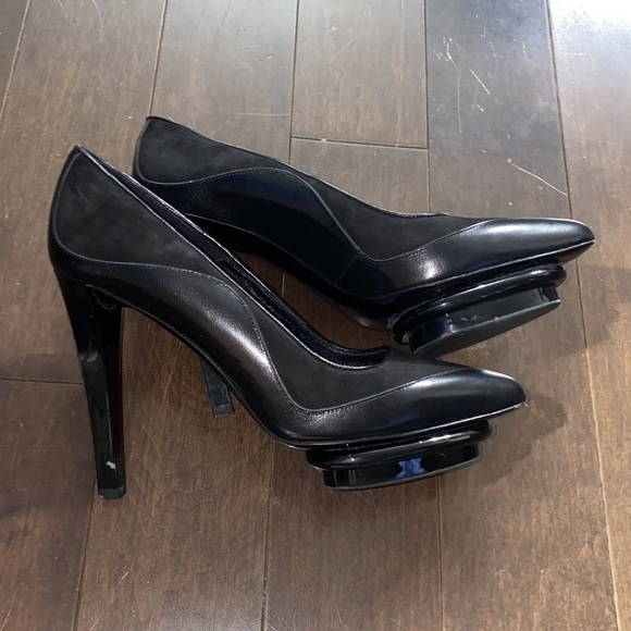 DIANE Von Furstenberg DVF Runway Black Leather Platform Pumps Size 6 - Picture 3 of 6